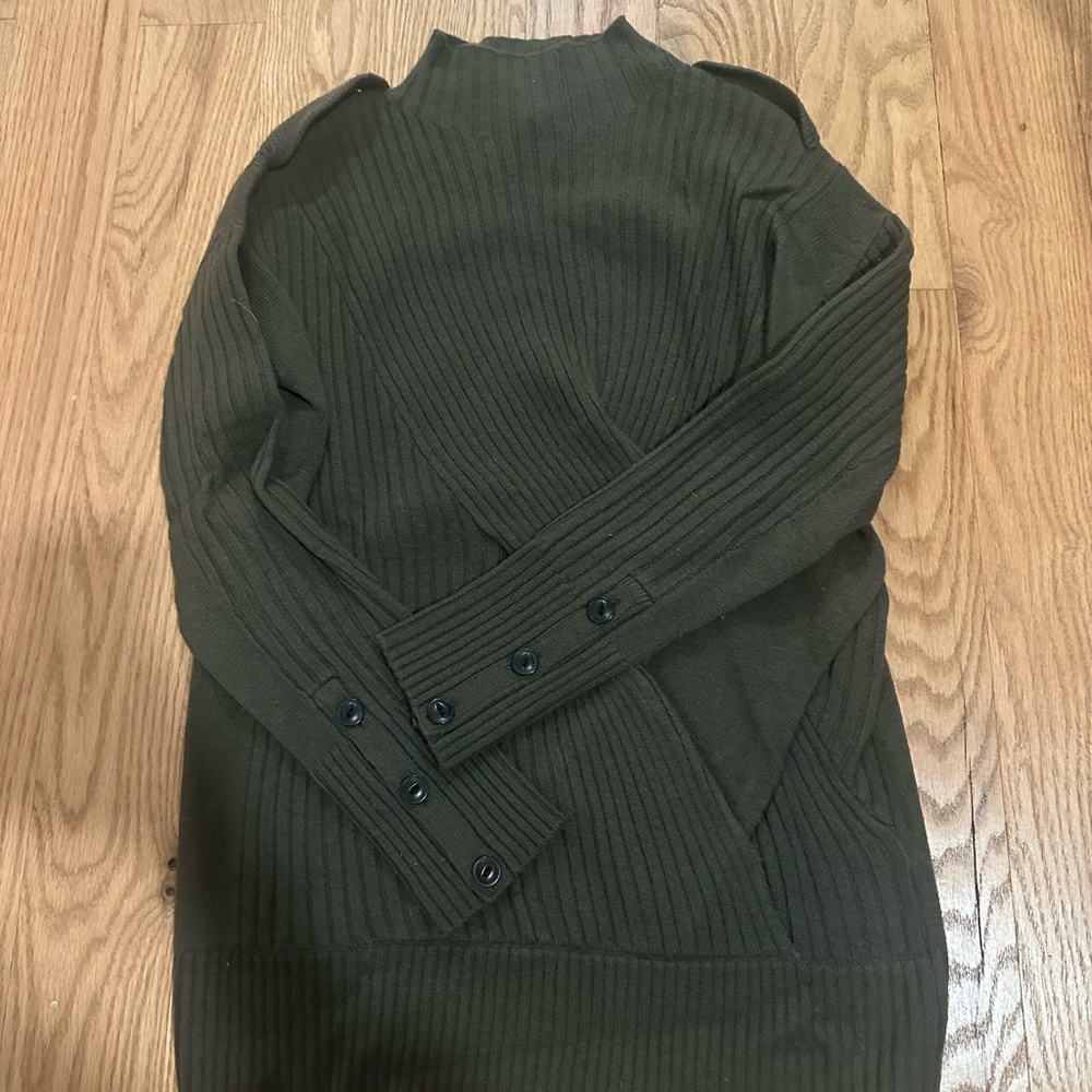 Mock neck  Olive Green Ribbed knot Sweater